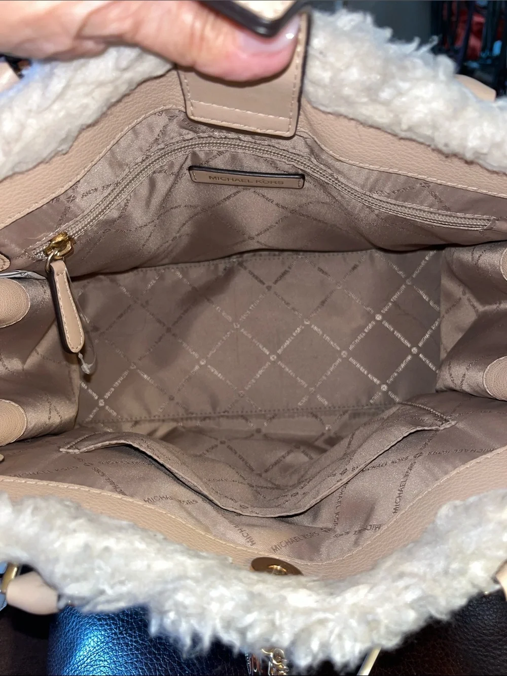 Michael Kors Hamilton leather and faux shearling trim handbag